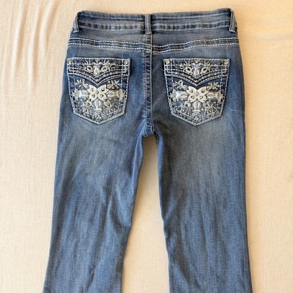 Telepatia Y2K McBling Bootcut Jeans 9/29 Rhinestone Embellished Pockets